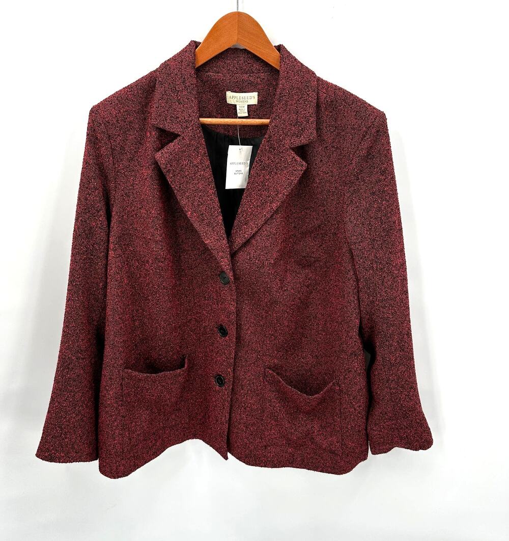 APPLESEEDS NWT Red & Black Tweed Notched Collar 3 Button Blazer // 18W